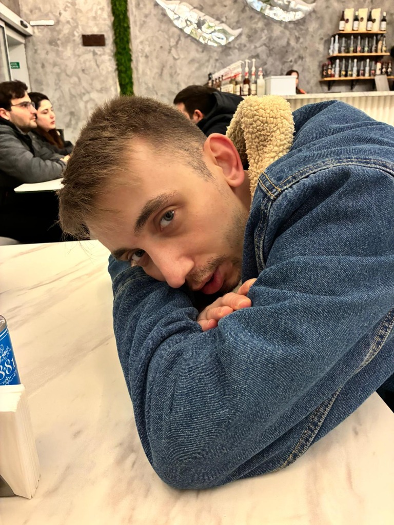 Relaxing at a cafe table