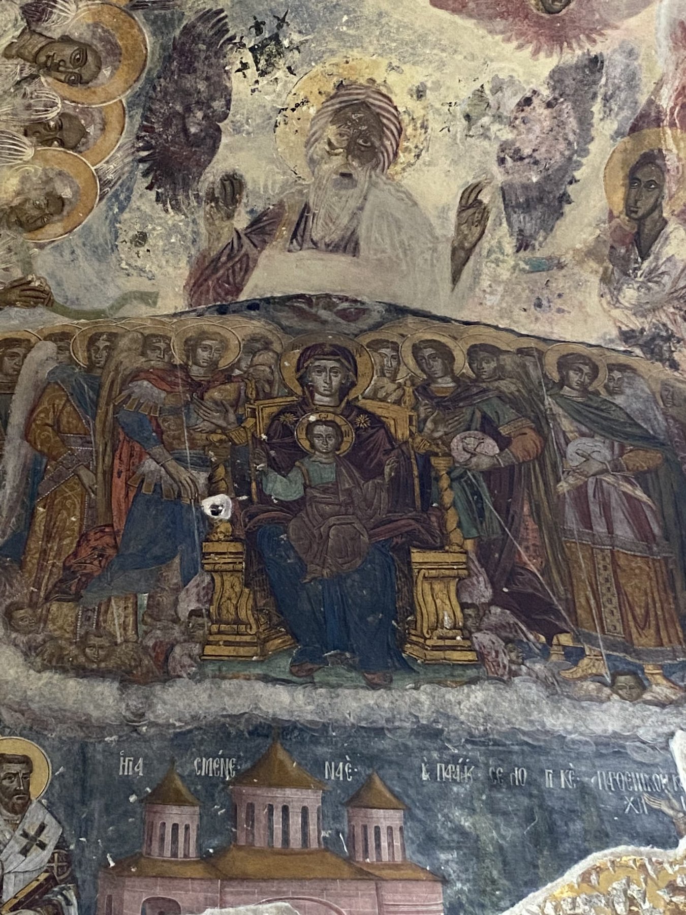 Byzantine fresco of Mary enthroned at Sumela Monastery